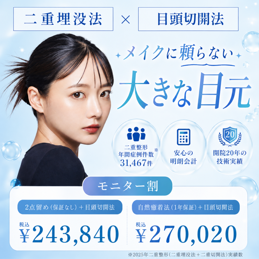 【自然に大きな目元へ】二重埋没法＋目頭切開法お得なセット割キャンペーン